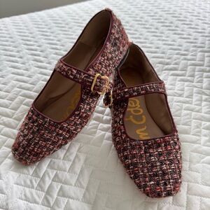 Sam Edelman Tweed Mary Jane Flats in Burgundy and Pink